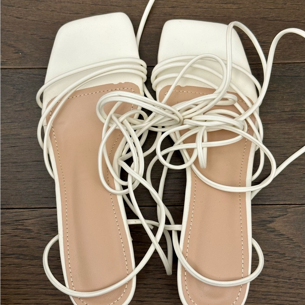 White Lace-Up Square-Toe Women’s Heels